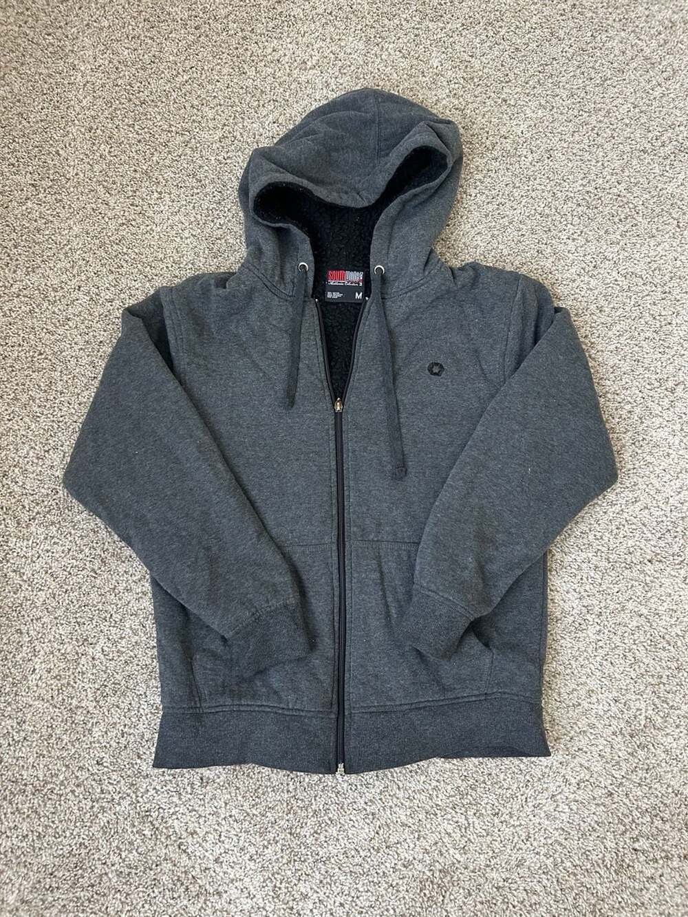 Southpole Authentic Collection Sherpa-Lined Full Zip Hoodie, Size M, Dark Gray